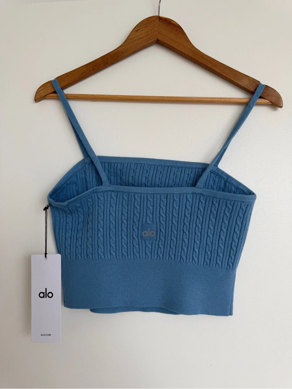 Alo Blue Cable-Knit Cropped Tank Top